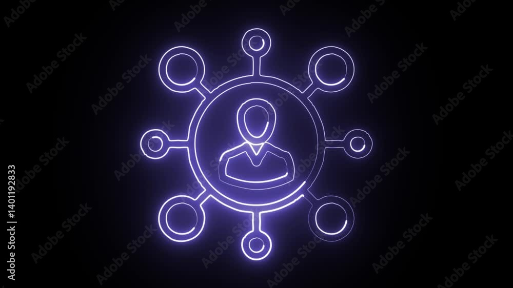 glowing neon networking icon, isolated, black background, HD motion graphic animation glowing neon networking icon, isolated, black background, HD motion graphic animation