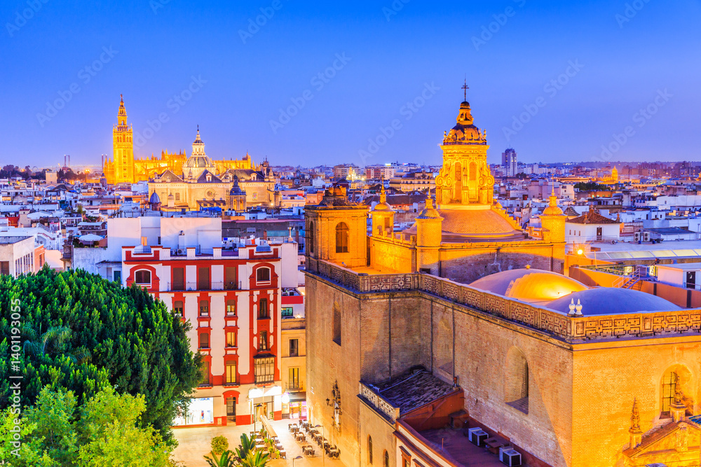 Seville, Spain. Old quarter skyline at twilight.