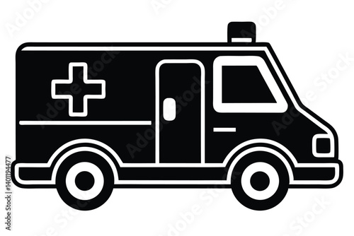 Wallpaper Mural Black and White Silhouette Illustration of an Ambulance Car with Medical Symbol Torontodigital.ca