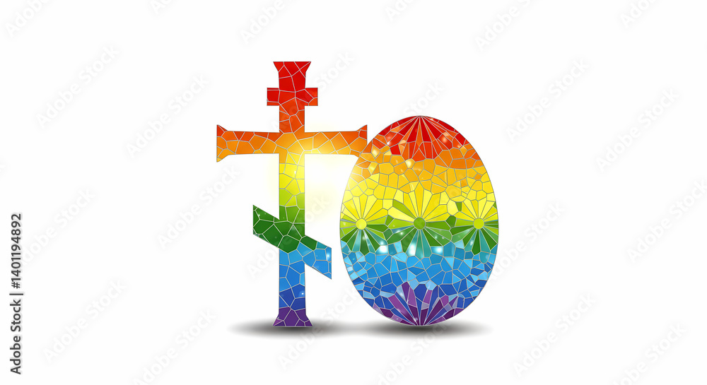 Colorful Cross and Egg Symbolizing Inclusivity and Faith