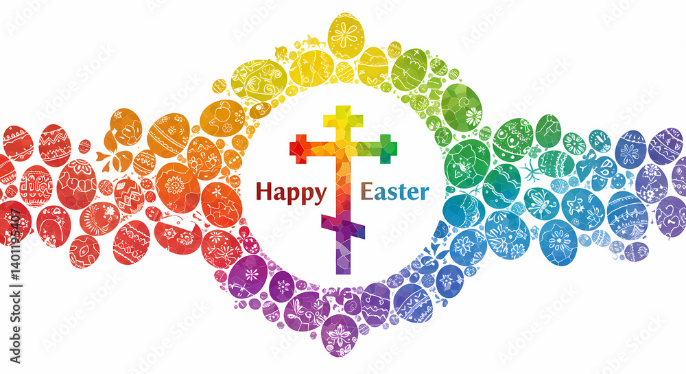 Happy Easter greeting with colorful eggs and crosses design  