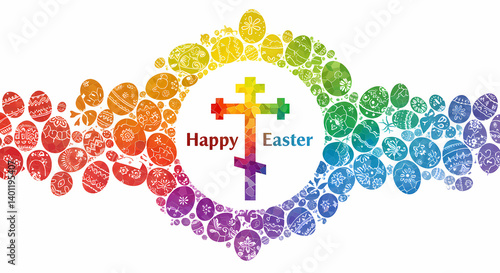 Obraz na płótnie Happy Easter greeting with colorful eggs and crosses design w salonie