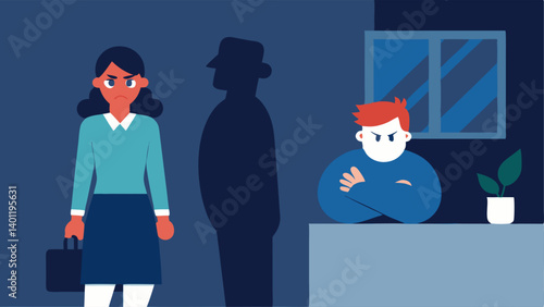 Hostile Work Environment An employee standing against a wall visibly anxious while a bully figure looms over them workplace harassment and negative treatment.