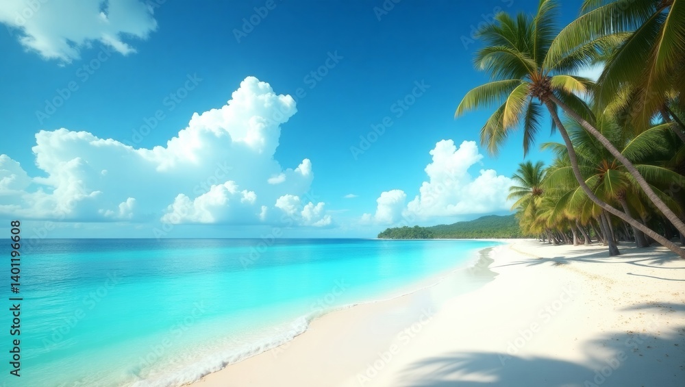 Fototapeta premium Beautiful tropical clean beach, ocean and palm trees.