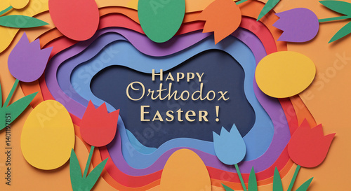 Colorful Easter Greeting Card with Paper Cut-Outs  