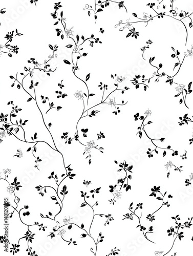 Delicate Hand-Drawn Cottagecore Floral Vines Seamless Background