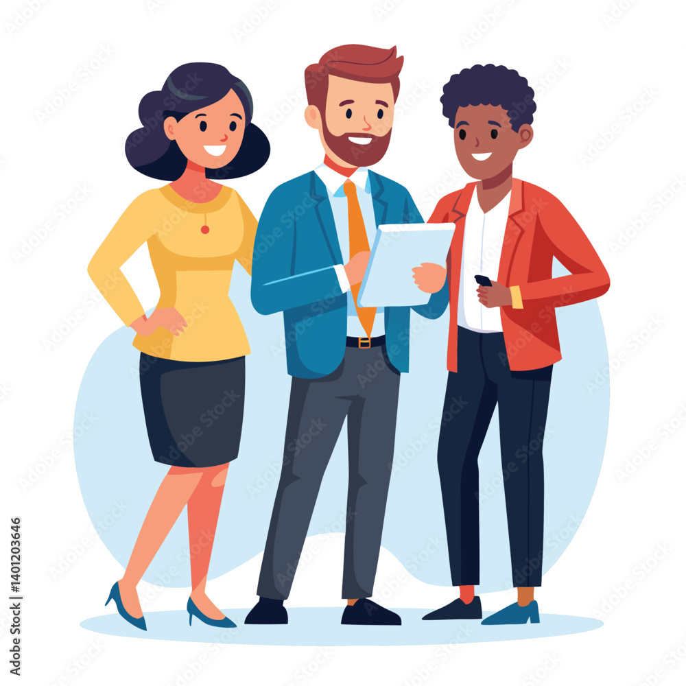 three-diverse-business-partners-standing-and-discus vector image on white background three-diverse-business-partners-standing-and-discus vector image on white background