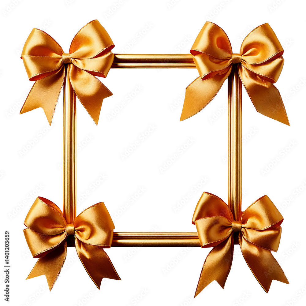 Gold frame with gold bows on a transparent background