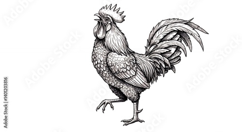 Black and white rooster illustration graphic design