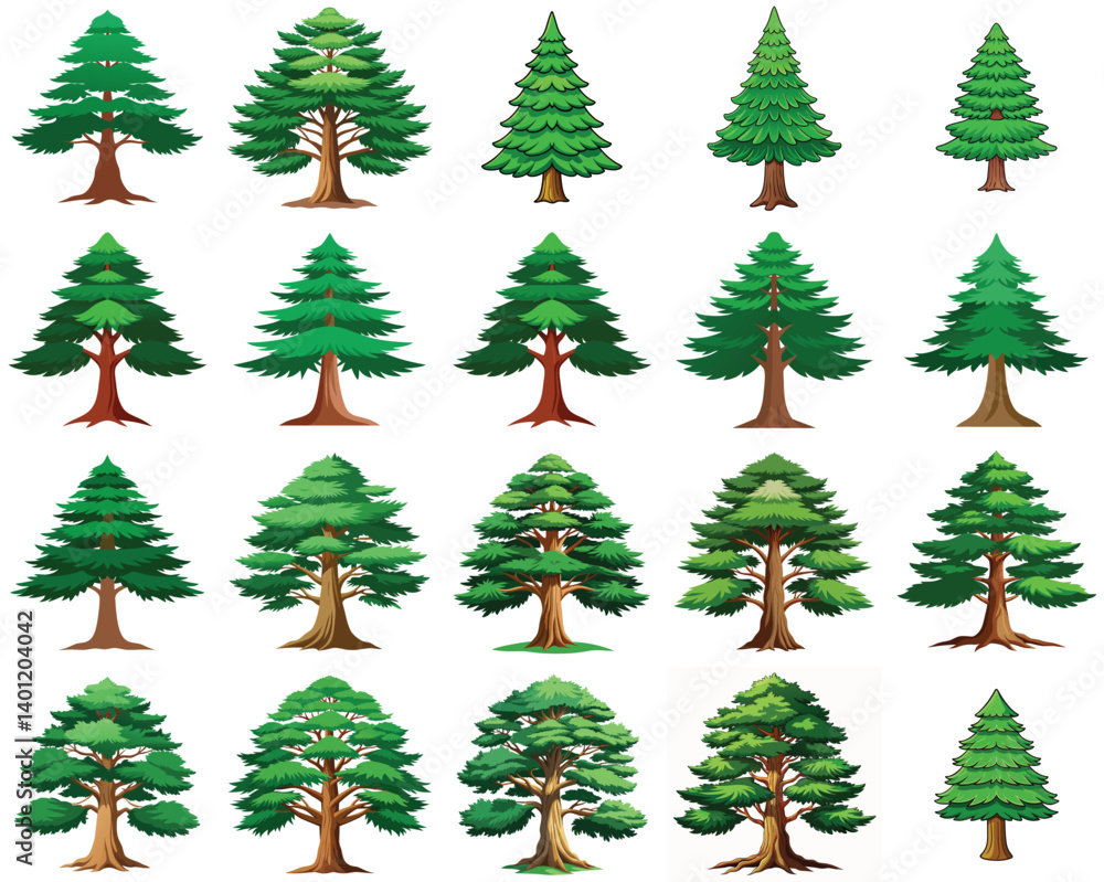 Fototapeta premium Cedar tree vector illustration isolated on white background.