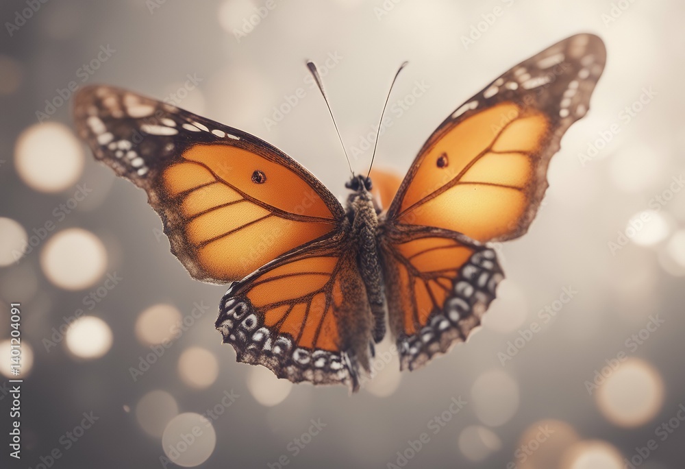 Fototapeta premium isolated butterfly orange render illustration garden design macro designer isolation flap stripes open summer yellow colours high flower monarch cute flutter green colourful white wing spring fly