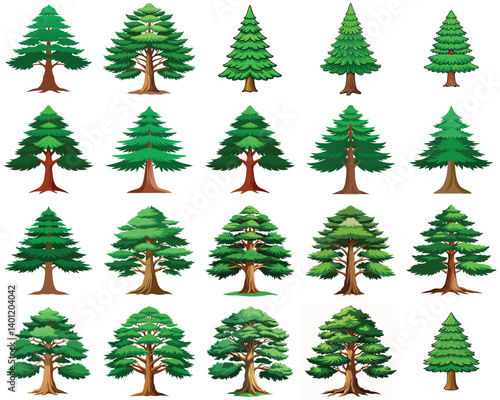 Cedar tree vector illustration isolated on white background.