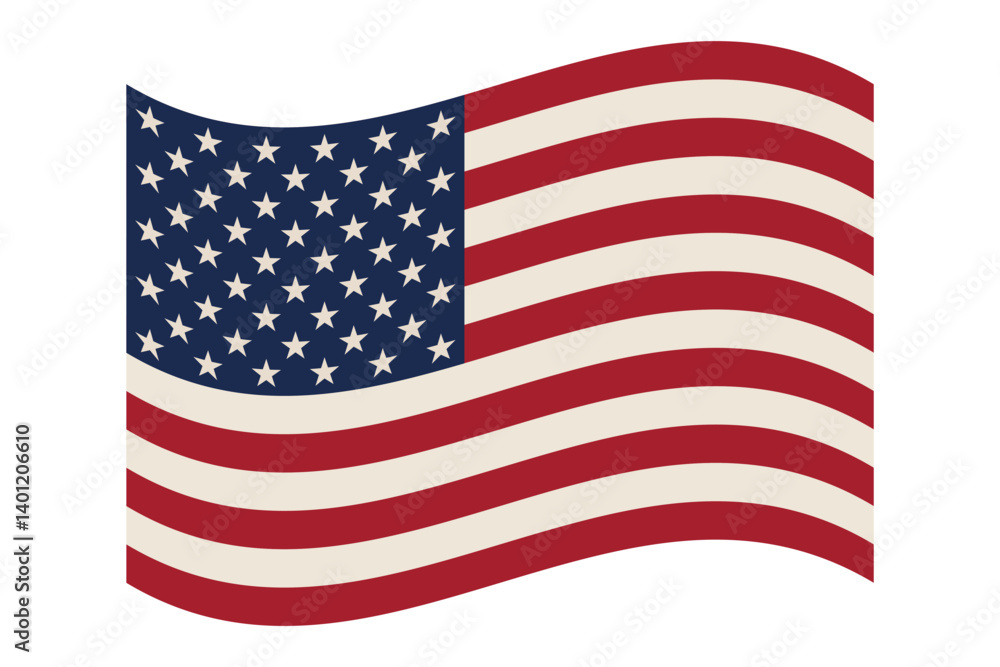 Obraz premium Vector illustration of the United States flag with red, white, and blue colors, featuring stars and stripes in a waving motion. Flag USA icon. 4 july banner. Memorial day and Veteran day