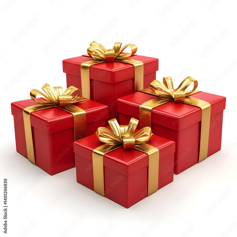 Fototapeta premium Colorful Red Gifts with Golden Ribbons for Holiday Celebrations