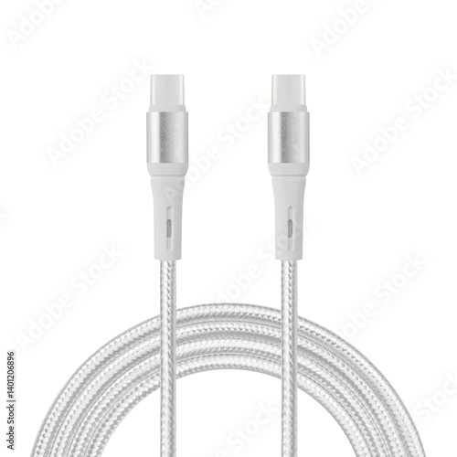 Obraz na płótnie white cable for charging and synchronization with Type – C and Type – C connectors on a white isolated background close-up w salonie