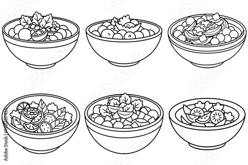 Greek salad outline vector illustration isolated on white background.