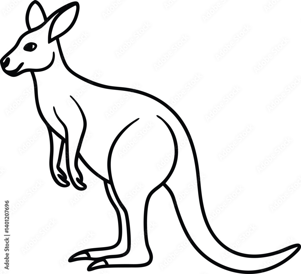Outline Illustration of a Kangaroo in Side Profile with Clear Details Outline Illustration of a Kangaroo in Side Profile with Clear Details