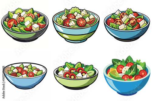 Greek salad vector illustration isolated on white background.