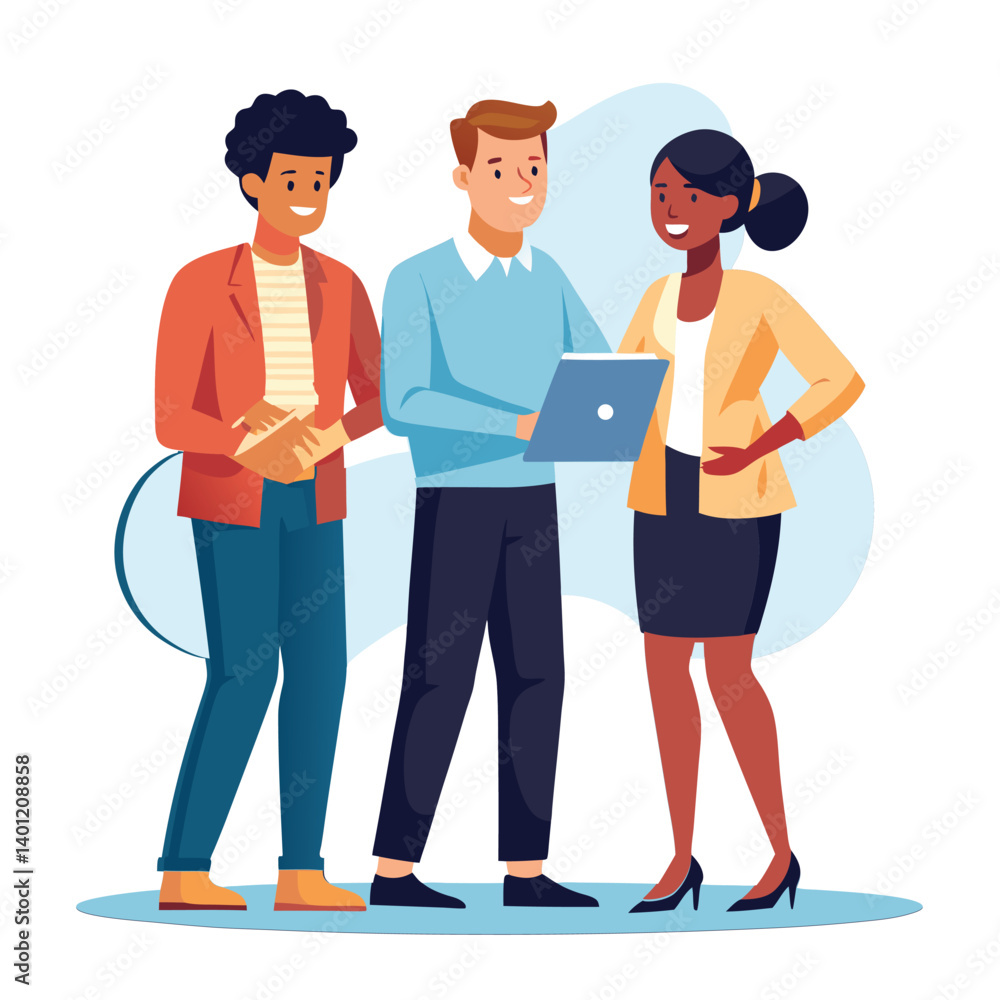 three-diverse-business-partners-standing-and-discus vector image on white background three-diverse-business-partners-standing-and-discus vector image on white background