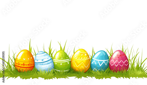 Minimal Easter Eggs on Grass, Flat Vector Design