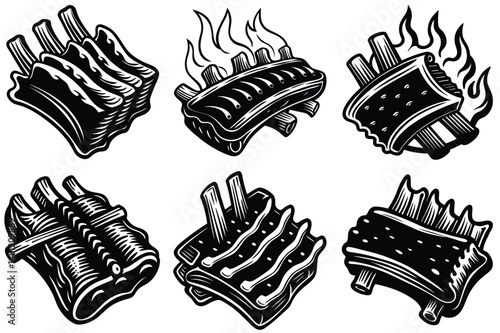 BBQ Ribs silhouette vector illustration isolated on white background.