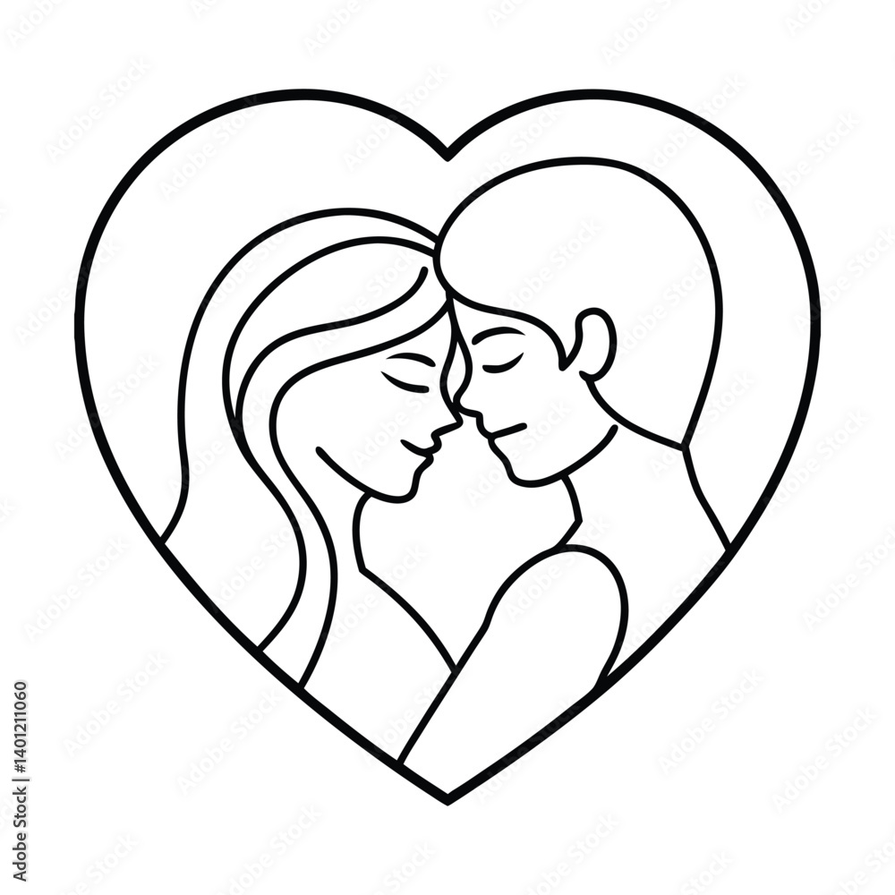 Romantic Couple Outlined Inside a Heart Symbol Representing Love and Togetherness Romantic Couple Outlined Inside a Heart Symbol Representing Love and Togetherness