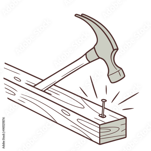 Industrial Hammer Hitting Nail Icon for Workshop
