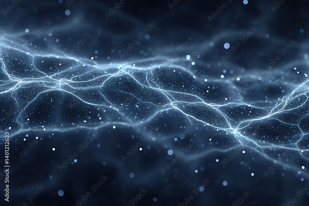 Dynamic blue electric network with glowing particles in dark background Dynamic blue electric network with glowing particles in dark background