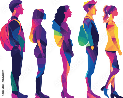 set of multicolour geometrical silhouettes of people