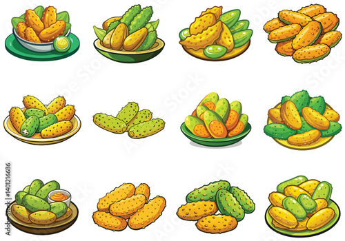 Fried Pickles food vector illustration isolated on white background.