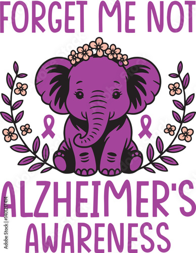 Forget Me Not Elephant Illustration for Alzheimers Awareness Campaign