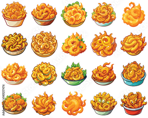 Fried calamari vector illustration isolated on white background.