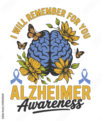 I Will Remember for You Brain and Flower Alzheimers Awareness Design