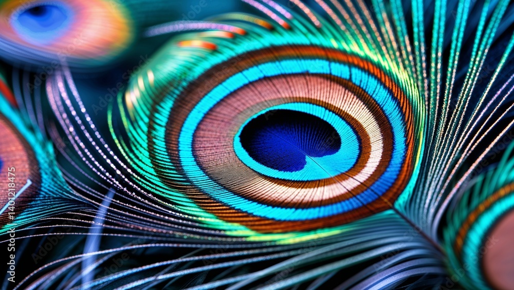 Obraz premium Colorful Iridescent Peacock Feather in Extreme Close-Up