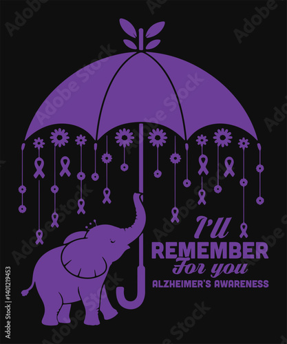 Umbrella and Elephant Alzheimers Tribute Support Awareness Illustration