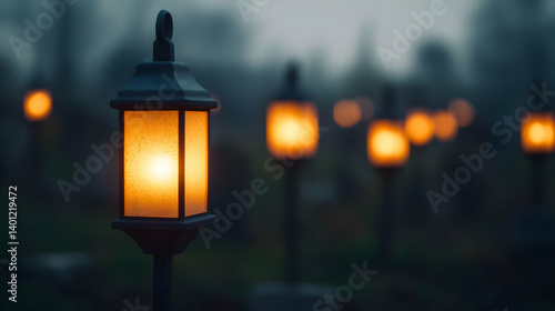 Mystical evening ambiance: Glowing lanterns illuminating a serene twilight vista