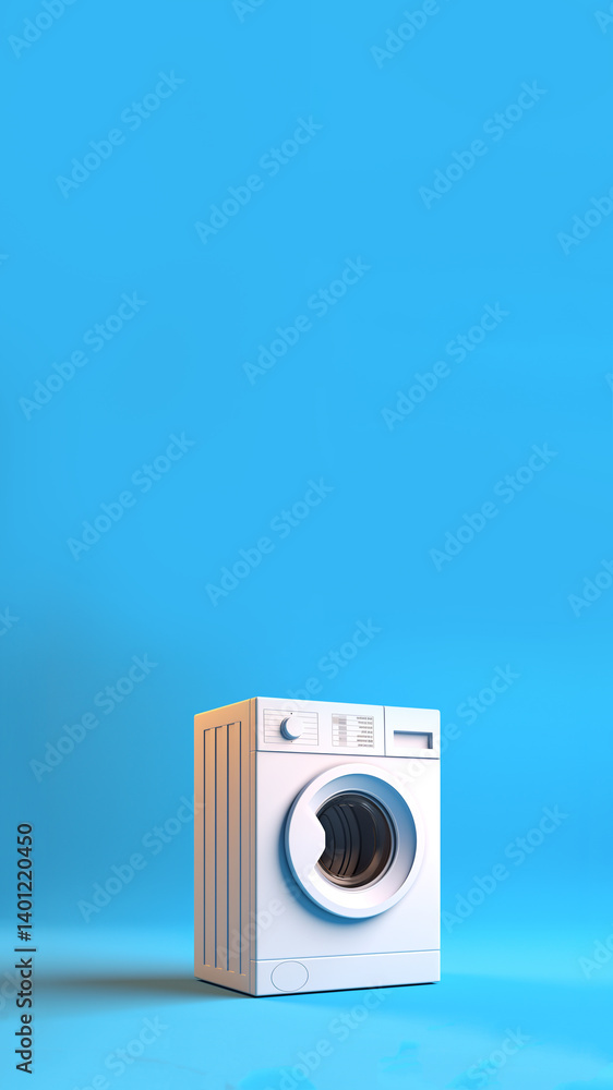 A sleek washing machine and dryer setup in a modern utility room, styled with a clean blue background in a vertical format ideal for stories or reels