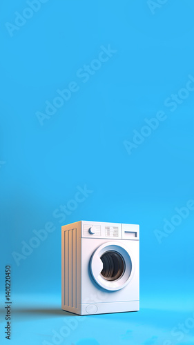 Obraz na płótnie A sleek washing machine and dryer setup in a modern utility room, styled with a clean blue background in a vertical format ideal for stories or reels w salonie