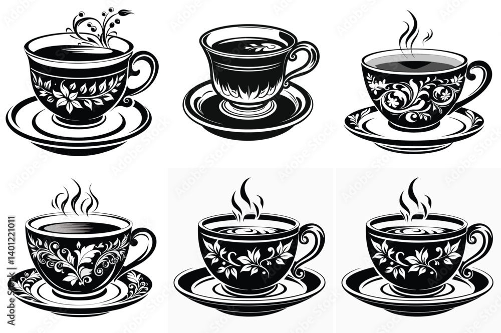 Obraz premium Tea cup silhouette vector illustration isolated on white background.