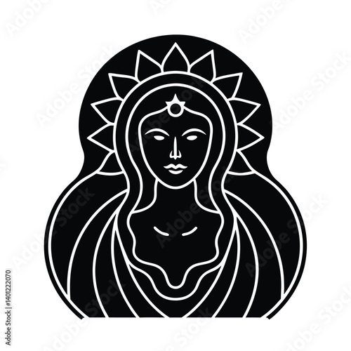 Virgin Mary and baby Jesus vector illustration, a sketch of woman's face