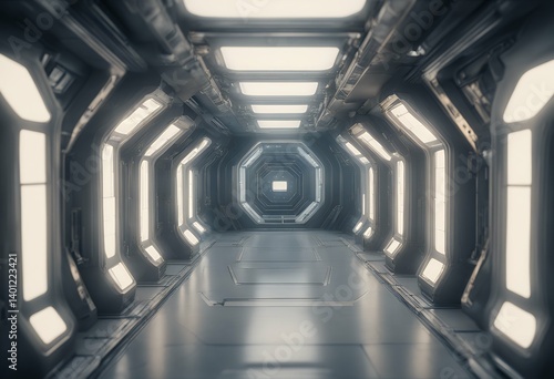 Fototapeta Naklejka Na Ścianę i Meble -  3d illustrations science interior corridor fiction fi sci scene station air lock footed space hall architecture gate design door abstract building star wars colourful earth future colours deck