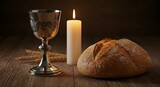 Bread and wine symbolizing the last supper and the body and blood of christ in holy communion