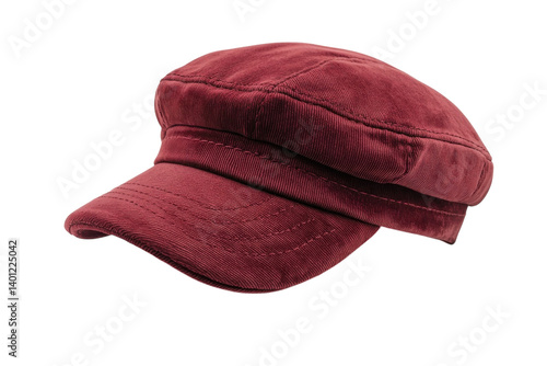 Stylish maroon velvet newsboy cap perfect autumn accessory Isolated on on transparent background