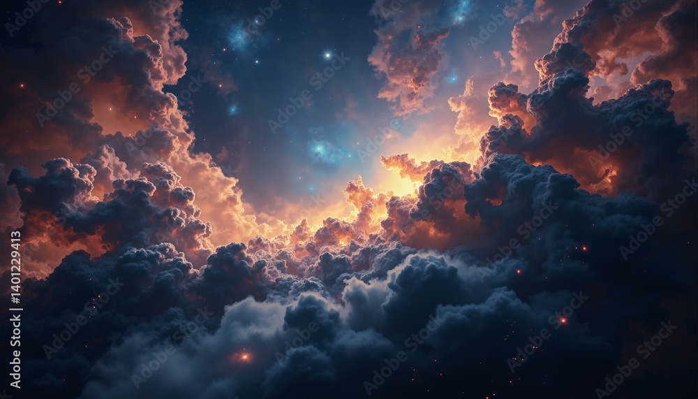 Cosmic nebula swirls with gold, indigo, and rose tones against a dark void dotted with distant stars. Cosmic nebula swirls with gold, indigo, and rose tones against a dark void dotted with distant stars.