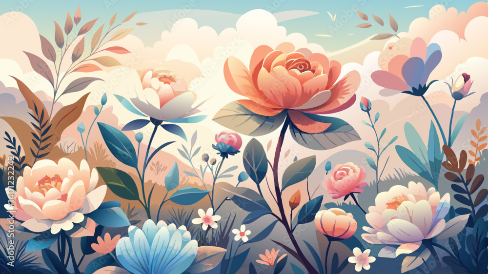 A gentle blend of watercolor flowers in soft hues evokes a peaceful ambiance, reminiscent of a calm morning in a lush garden. A gentle blend of watercolor flowers in soft hues evokes a peaceful ambiance, reminiscent of a calm morning in a lush garden.