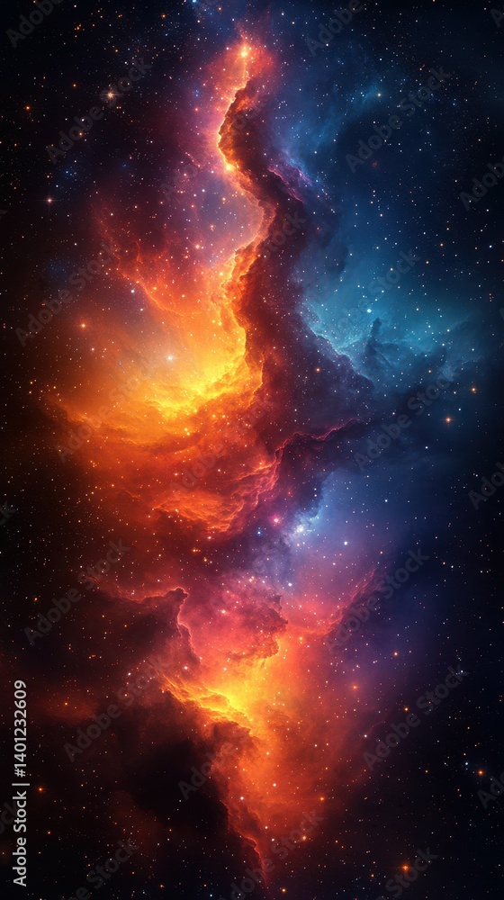 Vibrant cosmic nebula filled with fiery colors and twinkling stars in deep space Vibrant cosmic nebula filled with fiery colors and twinkling stars in deep space
