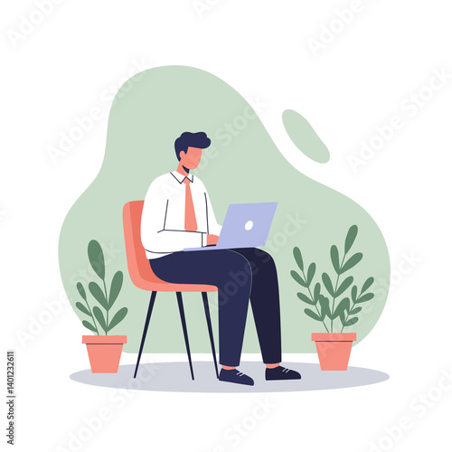male professional working on laptop sitting in modern office  
