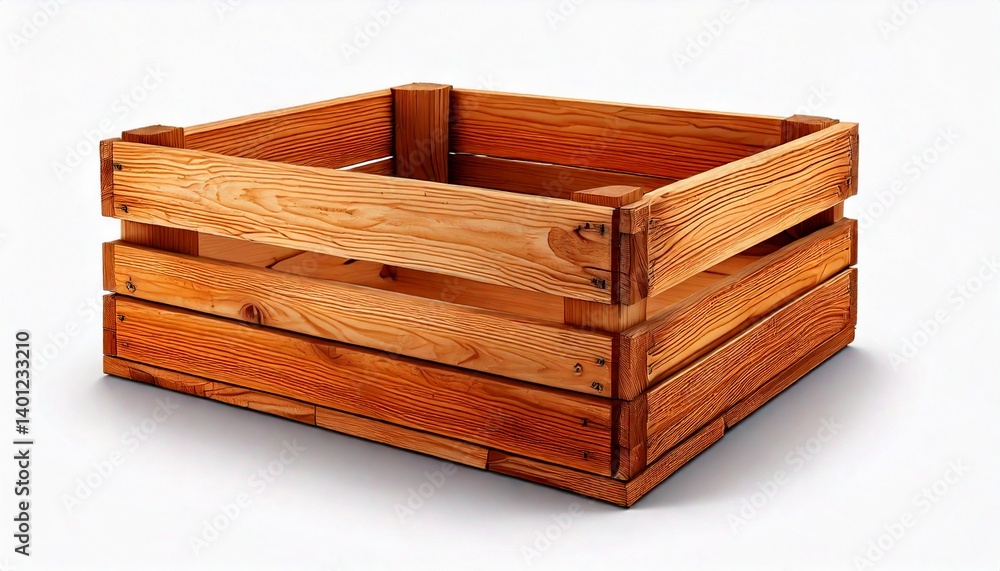 An empty wooden crate with subtle texture and soft shadow isolated on white background An empty wooden crate with subtle texture and soft shadow isolated on white background