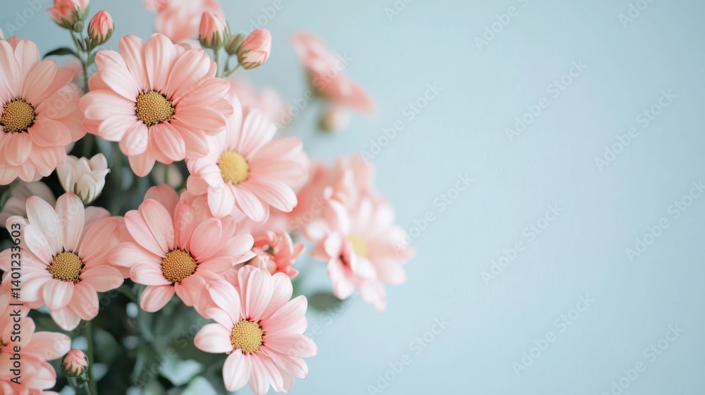 A bouquet of delicate pastel pink flowers, with space for text to create beautiful, personalized compositions for holidays like Easter or birthdays. A bouquet of delicate pastel pink flowers, with space for text to create beautiful, personalized compositions for holidays like Easter or birthdays.