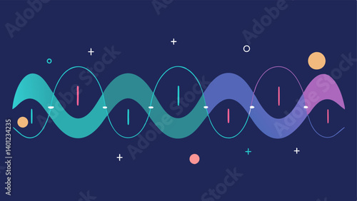 Sleep Quality Graph A representation of sleep data with a waveform graph showing hours of sleep quality of sleep and REM cycles using soothing colors.